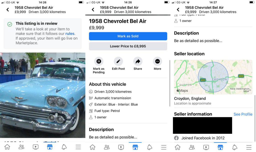 image showing a car listing on facebook